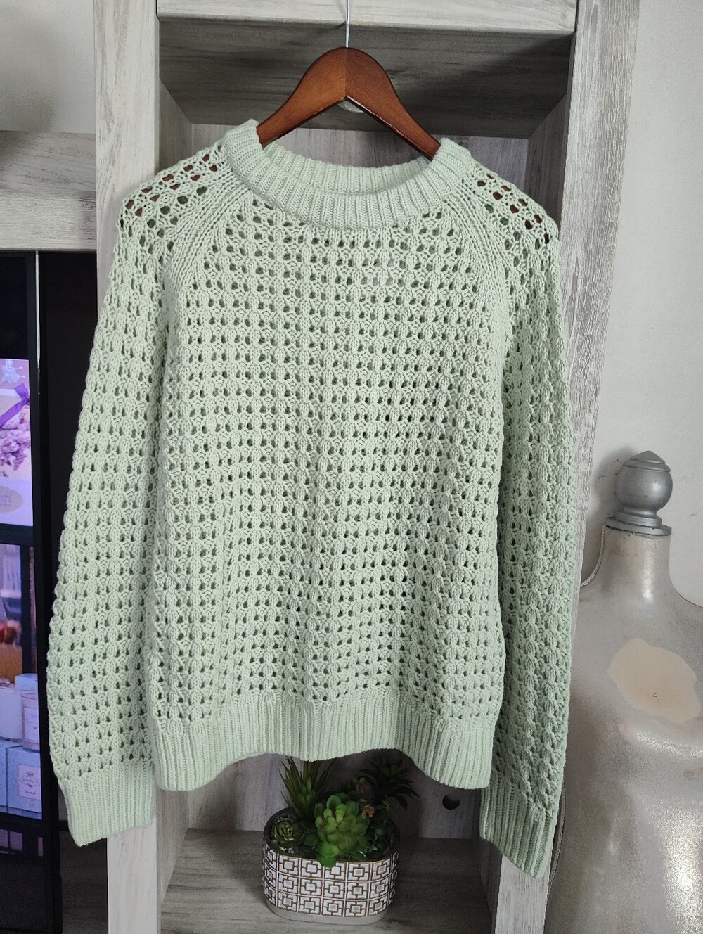Club Monaco Pale Mint Openwork Crewneck Sweater New With Tags